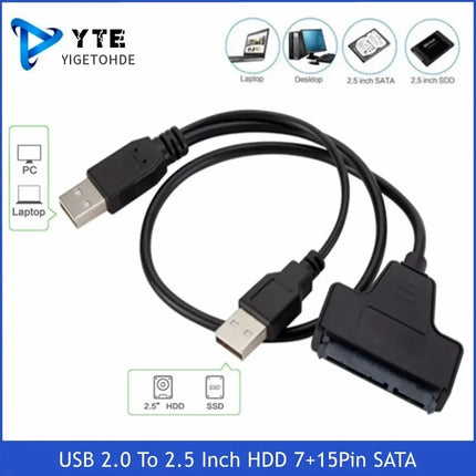 YIGETOHDE Usb To Sata USB 2.0 To 2.5 Inch HDD 7+15Pin SATA Hard Drive Cable Adapter For SATA SSD&HDD Adapter USB2.0 Power Supply