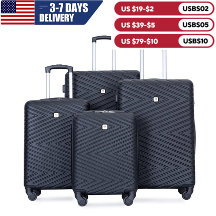 Travelhouse Luggage Set 4-Piece ABS Suitcase With Spinner Wheels, 24 Inch and 28 Inch with TSA Lock, 16, 20 Inch Carry On Luggage