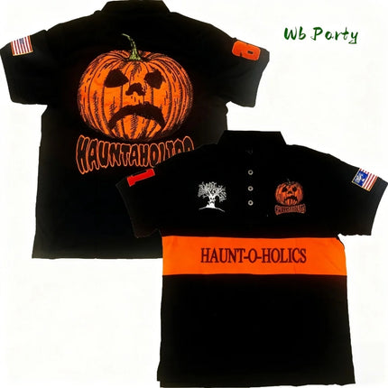 Y2k Haunted Polo Shirt Halloween Pumpkintshirt Polo Shirts for Man Letter Oversized T-Shirt Fashion Baseball Men's Polo T-Shirts