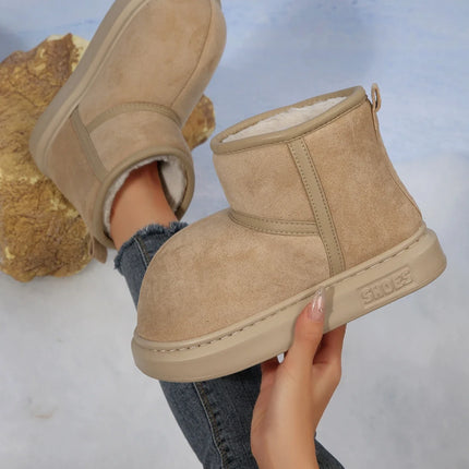Solid Color Snow Boots Bag with 2026 New Plush Thickened Furry Slippers, Winter Warm Cotton Shoes, Cold-Resistant