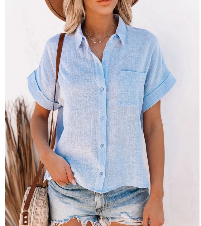 Nuevas camisas de lino y algodón a la moda para mujer, blusas informales holgadas de manga corta para mujer, blusas de verano con botones para mujer, ropa