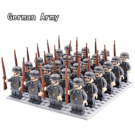 WW2 24pcs/Lot Military Soldiers Building Blocks Set Weapons Soviet US UK China France Army Action Figures Bricks Toys Kids Gifts