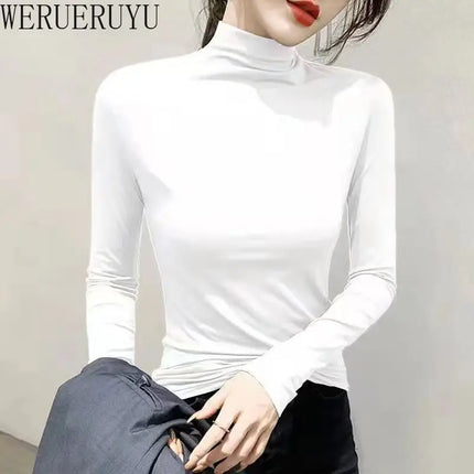 Black Turtleneck T-shirt Long Sleeve Tops Y2k Clothes Autumn Winter Korean Modal Elegant T-shirts for