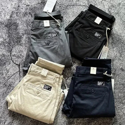 2025 Summer New American Retro Thin Micro Elasticity Casual Pants Men's Simple 98% Cotton Slim CHINO Business Straight Trousers