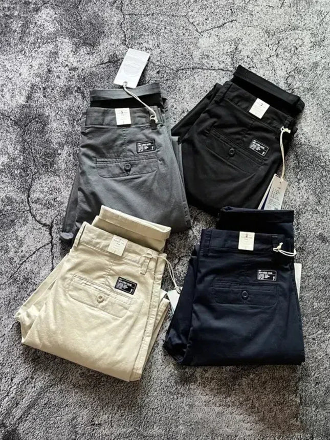 Pantalones Casuales Finos Microelásticos Retro Americanos de Verano 2025 para Hombre, Pantalones Chinos Rectos de Negocios Slim Sencillos de 98% Algodón