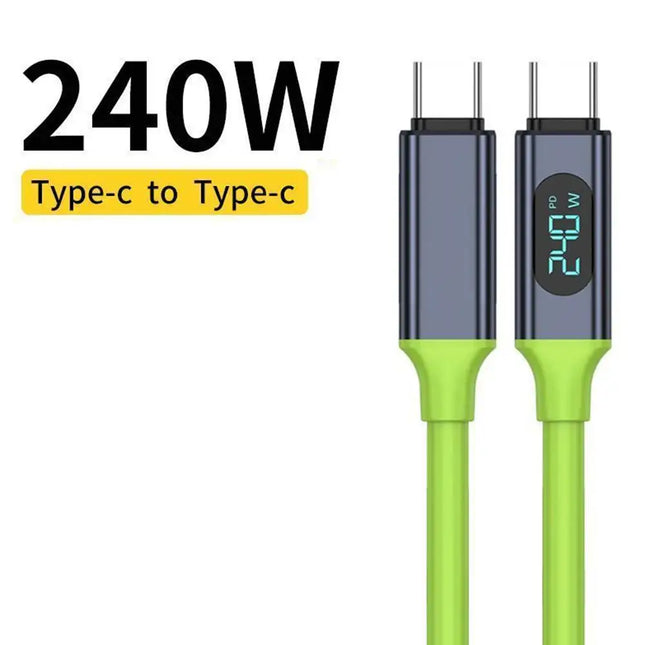 100W/240W USB-C to USB-C Cable Phone Super Fast Charging Cable With LED Display USB To Type-C Data Cord Liquid - product imag