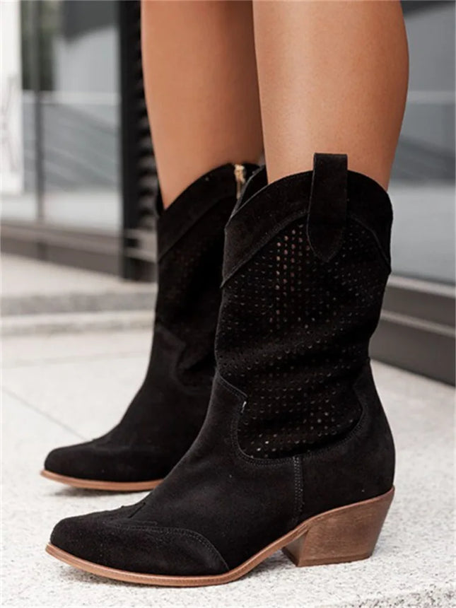 2023 Winter Women's Ankle Boots Designer Fashion High Heel Women's Shoes Burnt Flower Suede Low Sleeve Women's Boot Trend