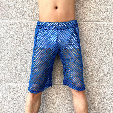 Mens Mid-Length Pants With Large Mesh Hollow Perspective Shorts Niche Home Breathable Comfort Casual Shorts Men'S Clothing 2024