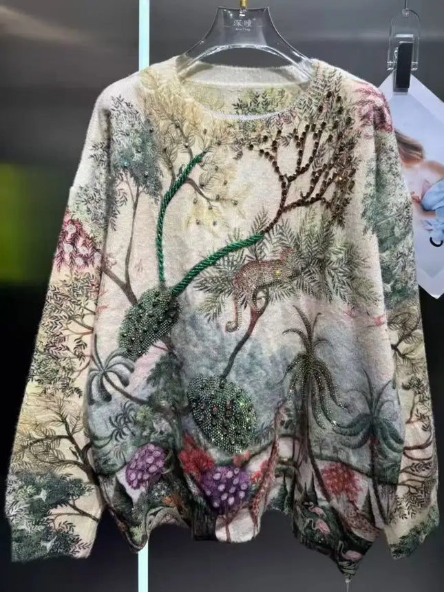 Luxuriöser Vintage-Pullover mit Kristallsteinchen für Damen, Herbst/Winter-Pullover, neue Strick-Oberbekleidung, Strickmode, Pullover, Damenbekleidung