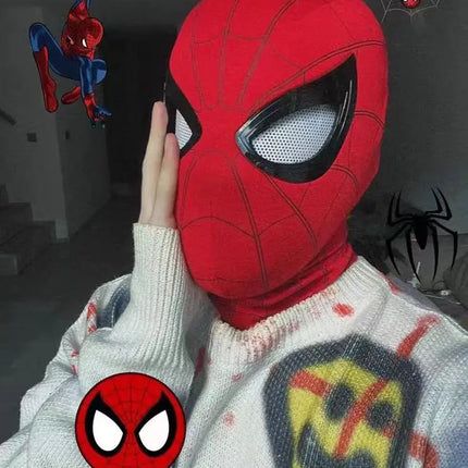 2026 Popular Breathable Spider Man Headset with Chin Operable Blink Touch Glowing Mask Miles Halloween Cosplay Boys Headgear Toy