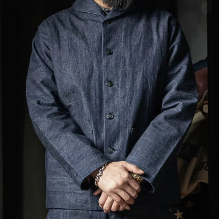Rugged Bronson 1922 USN Denim Dungaree Jumper Vintage Sailors Deck Work Jacket Indigo