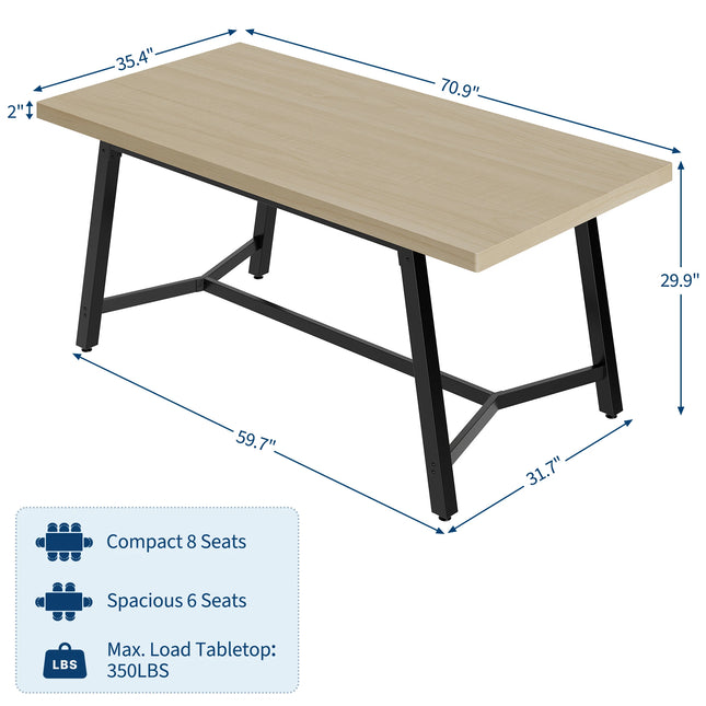 Only Table, Spacious Seating for 6-8 Rectangular Wood Dining Table, Modern Rustic Style, Curved - product image 8