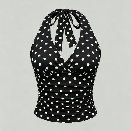Leopard Printed V-neck Backless Halter Crop Top for Women Summer Sexy Y2K Sleeveless Ruched Top Streetwear
