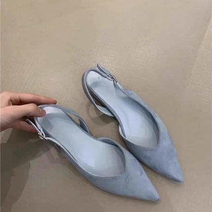2025 New Concise Pointed Toe Square Low Heels Women Sandals Elegant Slingbacks Banquet Party Mule Shoes