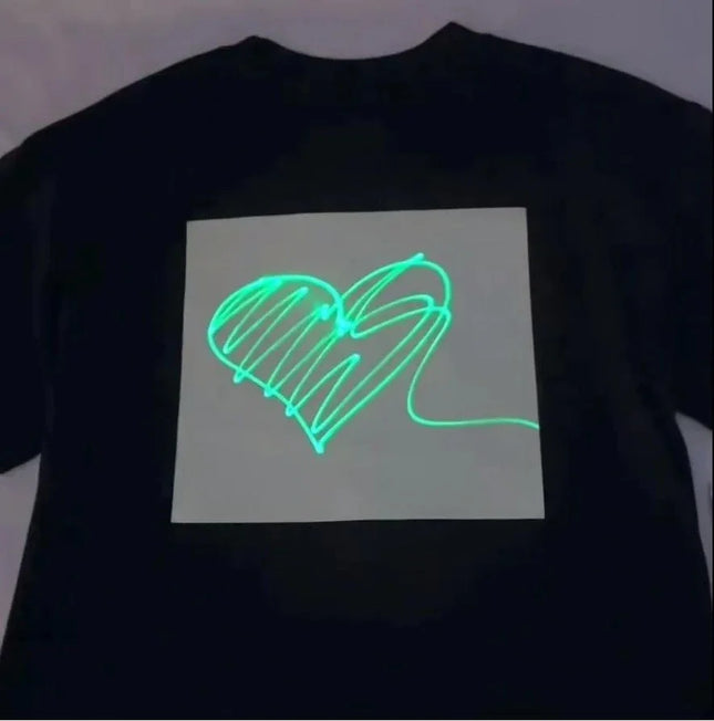 Interaktives im Dunkeln leuchtendes T-Shirt Leuchtendes Zeichenbrett-Shirt Unisex Lustiger fluoreszierender grüner Druck Baumwoll Kurzarm-T-Shirts