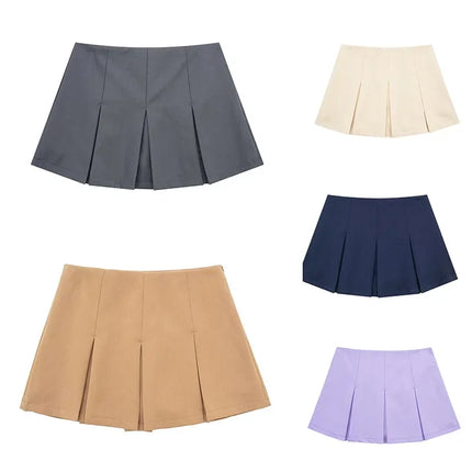 2025 New High Waisted Pleated Skirt Women Fashion Streetwear Side Zipper Mini Skirts Woman Casual All-Match Basic A-Line Skirts