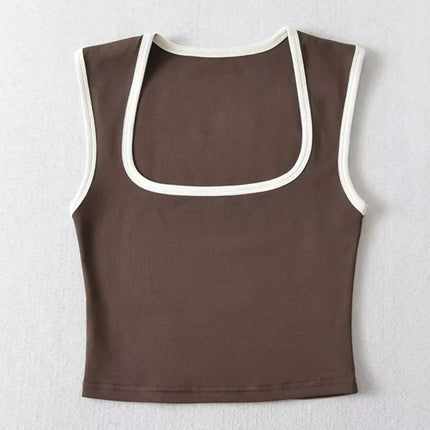 Woman Fashion Slim Solid Contrust Camis Casual Sleeveless Tanks Square Collar Crop Tops Clothing Streetwear Mujer 2024 Y2k