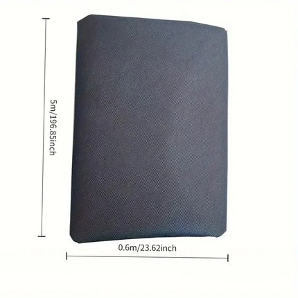 Folded black fabric with 5m by 0.6m dimension lines