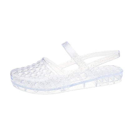 Women Hollow Jelly Sandals PVC Closed Toe Ankle Strap Flat Plastic Shoes Waterproof Non Slip Summer Beach Shower Casual Sandals