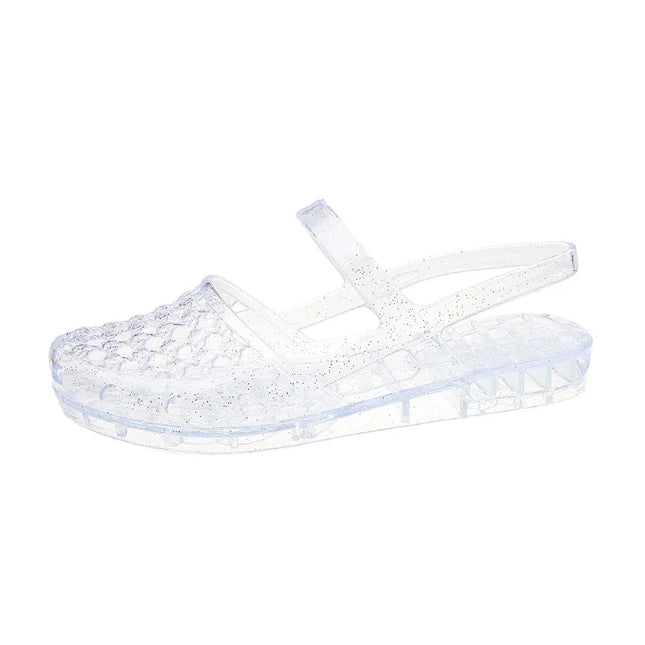 Women Hollow Jelly Sandals PVC Closed Toe Ankle Strap Flat Plastic Shoes Waterproof Non Slip Summer Beach Shower Casual Sandals
