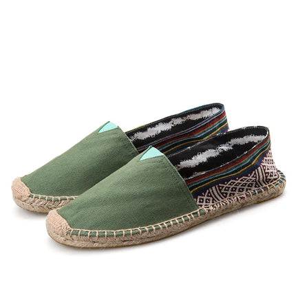 Grass Woven Linen Men's and Women's Handmade Stitching Fishing Shoes with A Casual Flat Bottom Anti Slip Fabric Design Platform