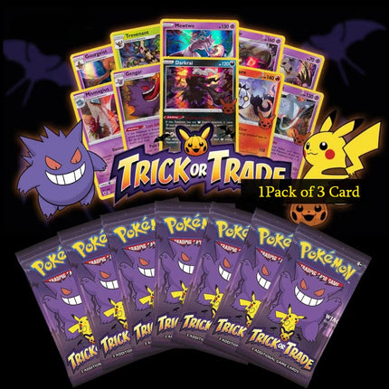 Cartoon Anime Pokemon Game Collection Card Halloween Trick or Trade Gengar & Pikachu Cards Mini Booster Bag Battle Trainer Gift