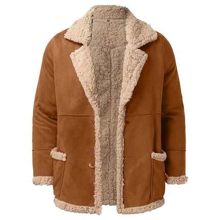 Men's Thick Warm Button Down Turn Down Collar Long Sleeve Casual Coats Winter Fleece Jackets