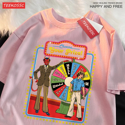 Choose Your Prize Funny Comics Short Sleeve Cotton O-Neck T Shirts Oversize Loose Tops Fashion Street Breathable T Shirtscouple