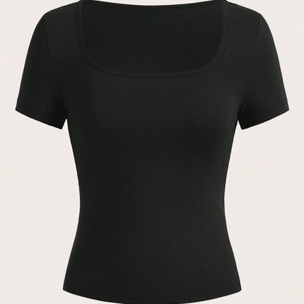 Vibrant Square Neck T-Shirt in Solid Color - Spring and Summer Classic Casual Short Sleeve T-Shirt - Everyday Casual