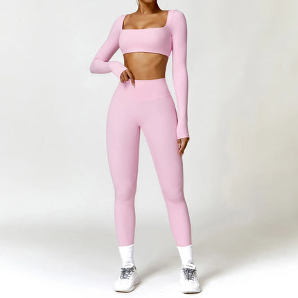 Summer 2PCS Yoga Suit Sports Set Women Quick-Dry Gym Set Women Tracksuit Running Workout Long Sleeve Sports Shirt Yoga Clothing