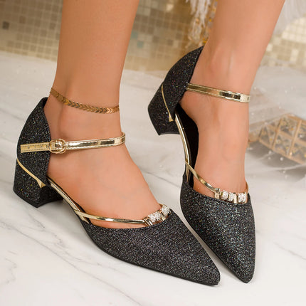 Women High Heel Sandals Leather Buckle Strap Square Heel Shoes Women Fashion Pointed Toe High Quality Sandals Party Pumps