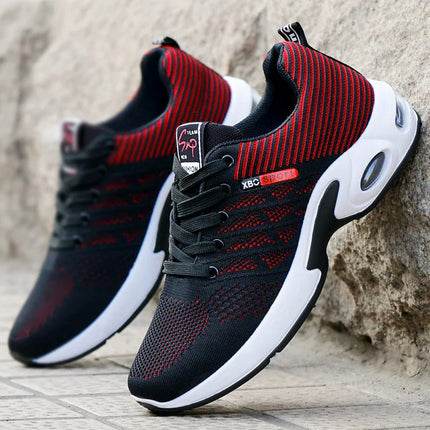 Men's Black Grey Knit Air Cushion Sneakers Breathable Non-Slip Lightweight Casual Running Shoes for Daily Walking Work