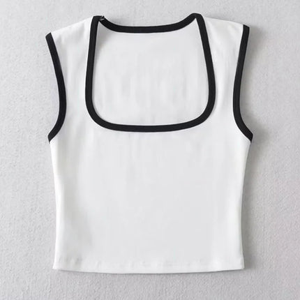 Woman Fashion Slim Solid Contrust Camis Casual Sleeveless Tanks Square Collar Crop Tops Clothing Streetwear Mujer 2024 Y2k