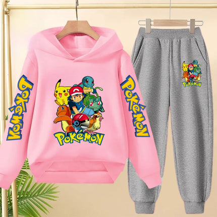 Children Kawaii Pokemons Long sleeves Hoodie Boy Girl 3-12Yrs Clothing Pikachu Sweatshirt Top+Pants Two-piece Casual Jogging Set