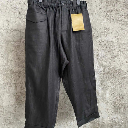 TOP-YAMAMOTO black linen trousers, casual straight-leg pants, an original trendy brand