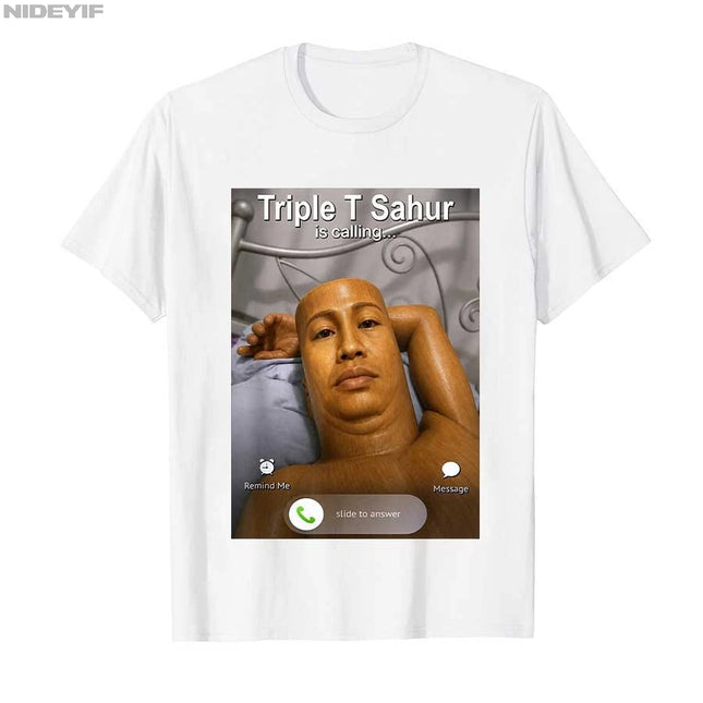 Lustiges Triple T Sahur ruft lustiges Brainrot Meme T-Shirt für Männer Frauen 100% Baumwolle T-Shirts Kurzarm Tops P953