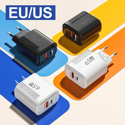 65W GaN Fast Charging USB USB-C Charger US EU Plug PD 3.0 Quick Charge Travel Wall Charger For Phone Adapter For - product im