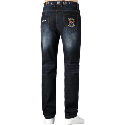 New Summer Thin Dark Blue Casual Loos Straight Men's Jeans Stretch Cotton Bruce&Shark Jeans for Men  Fashion Mid Waist Big Size