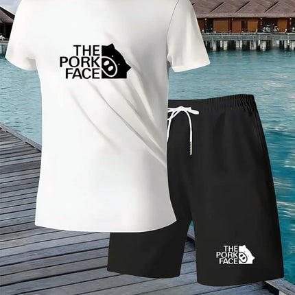 Men'S New Summer Collection2026Short-Sleeved Top Set，Quick-Drying And BreathableThe Pork Face+Pig Head Print Suit