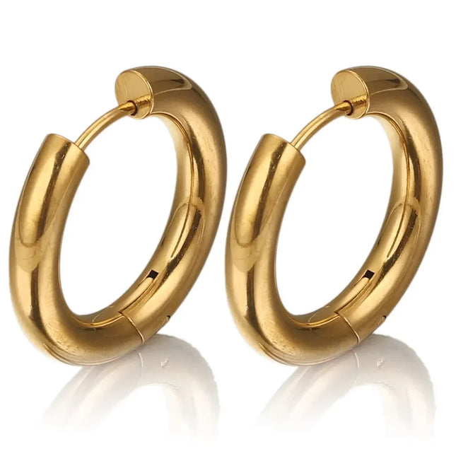 6pcs Stainless Steel 4mm Thick Earrings Gold Plated Large Round Korean Ear Rings Hoop Earring for Women - product image 2