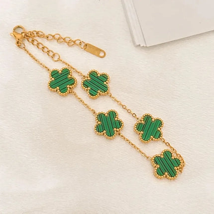 1pc Luxury Five Leaf Flower Pendant Necklace Jewelry Earrings for Women, Fashion Stainless Steel Clover Bracelets Gift