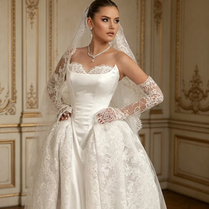 Exquisite  New A-Line Wedding Dresses Pleat Pearls Stain Bridal Gowns Customized Sweep Train Lace-up Vestidos De Novia