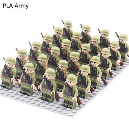WW2 24pcs/Lot Military Soldiers Building Blocks Set Weapons Soviet US UK China France Army Action Figures Bricks Toys Kids Gifts