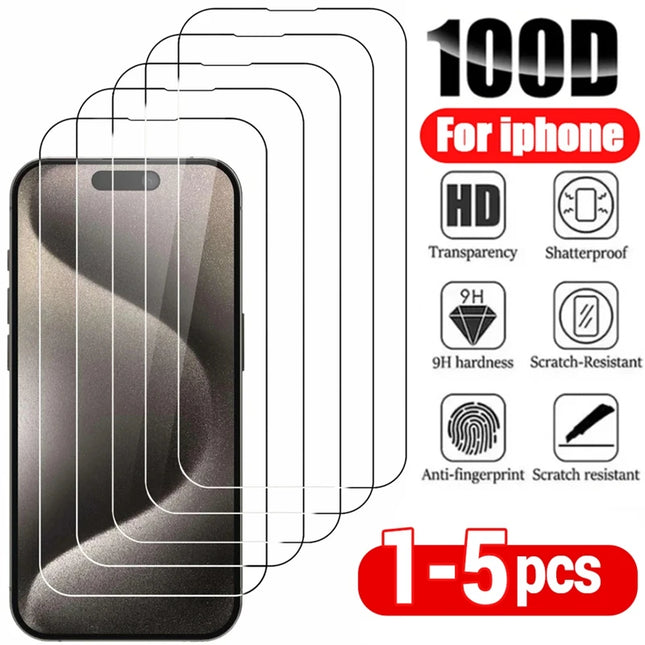 1-5 Stück Gehärtetes Glas für iPhone 16 15 14 13 12 11 Pro Max Displayschutzfolie für iPhone 7 8 14 Plus X XS XR Schutzglasfolie
