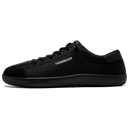 Side view of an all-black HOBIBEAR mesh sneaker