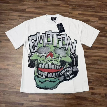 Fashion Brand Mixed Emotion Embroidery Rhinestone American Streetwear Angel Print Hot Diamond Top Tee Men Women Loose T shirts