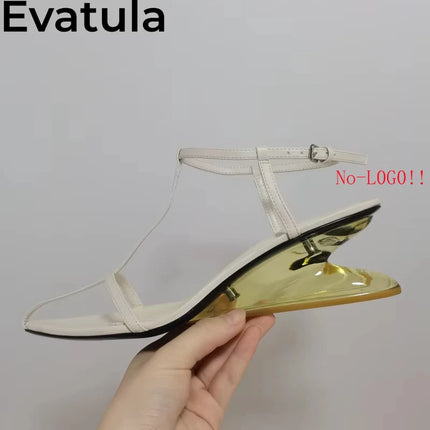 2025 Summer Strange Wedge Heel Flip Flops Slippers Women Fashion Leather Clear Mid Heel Rome Sandals Casual Beach Mules Femme