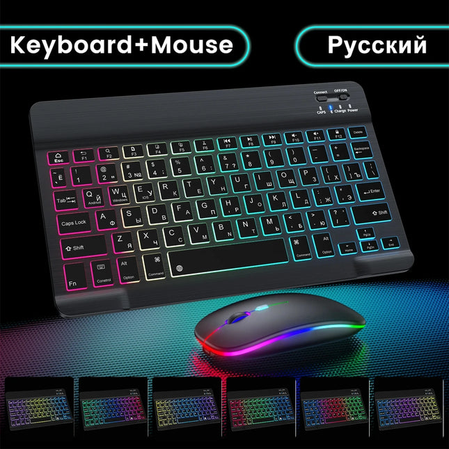 RGB Bluetooth Keyboard And Mouse Set Rechargeable Russian Keyboards Bluetooth Wireless Keyboard Mouse For Ipad Pro - product