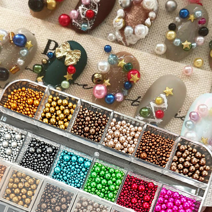 1 Box Half Round Flatback Nail Rhinestones Multi Size Gold& Silver Metal Pearls Caviar Nail Art Decorations Flat Back Gold Beads