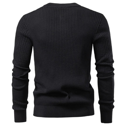 AIOPESON Button Placket Polo Shirt Men Ribbed Stripe Long Sleeve Contemporary Fit Minimalist Autumn Winter Premium Business Top